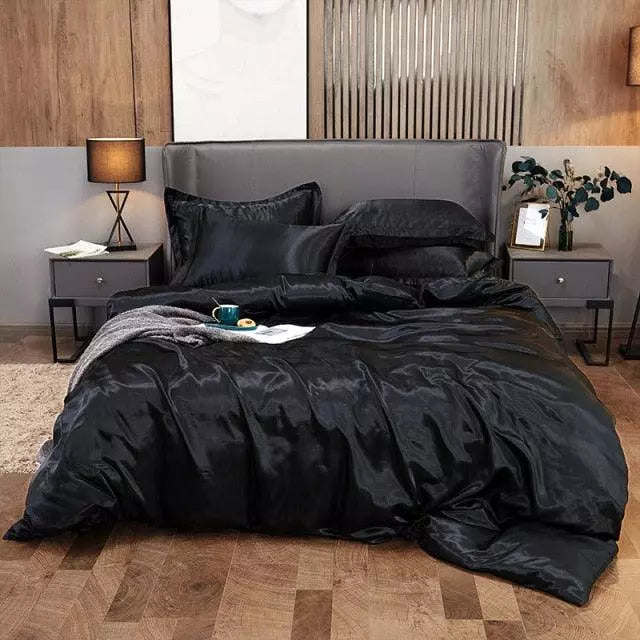 Conjunto de Roupas de Cama de Cetim Funnry™ 4 Peças / Luxo & Requinte para seu quarto!